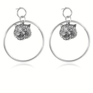 Silver Hoop Tiger Earrings